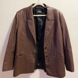 Zara Brown Leather Blazer